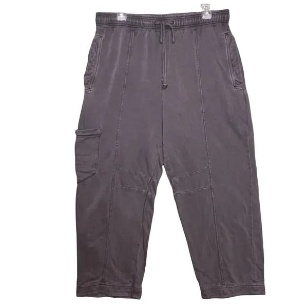 Out From Under Pants Women's L Gray Cargo Crop Drawstring Twill Pockets Relaxed - Image 2