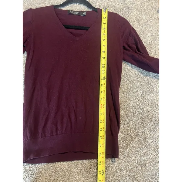 Lauren‎ Ralph Lauren Maroon V Neck Sweater With Gold Buttons On Sleeve XS NWT - Image 6