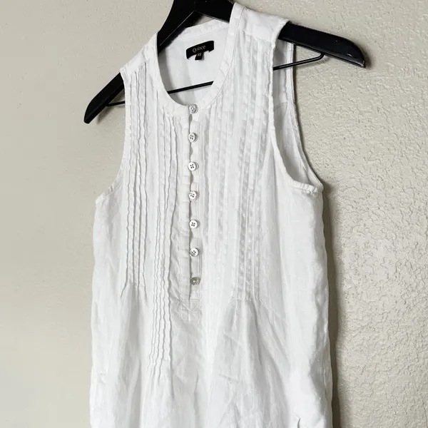 Quince 100% European Linen Sleeveless Swing Dress Pintuck Button Front‎ XS White - Image 4
