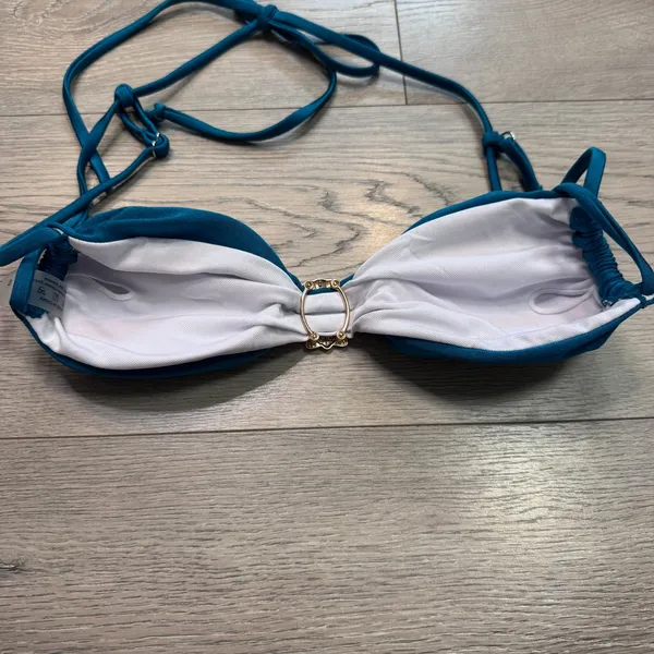 Teal Blue Shell Charm Bikini Set Gold Hardware Side‎ Tie Swimsuit Womens Small - Image 5