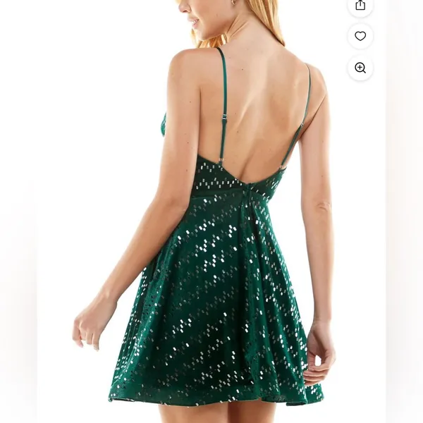 City Studio Green Metallic Fit &‎ Flare Dress Size 1 NWT Holiday Party Glam - Image 2