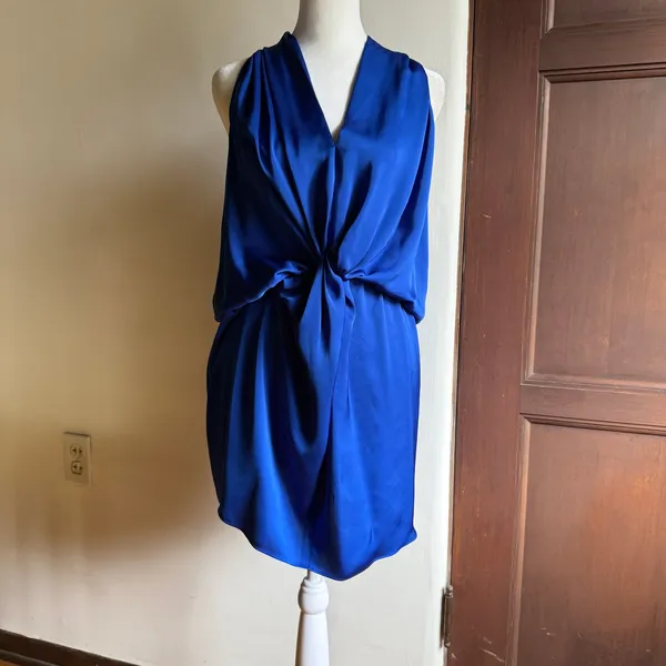 RAMY BROOK Marie Knot Front Sleeveless Mini Dress Charmeuse Cobalt Blue | Medium - Image 2