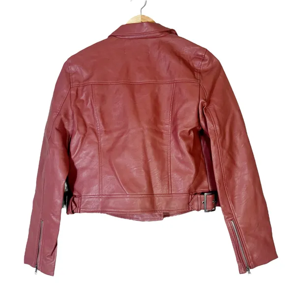 NWT Montrez Moto Jacket Womens M Pink Faux Leather Belted Zipper Edgy Bikercore - Image 6