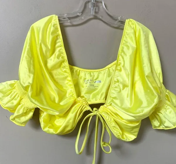 NWOT Frankie’s Bikinis x Naomi Osaka lemon drop Carly puffy sleeve bikini top M - Image 5