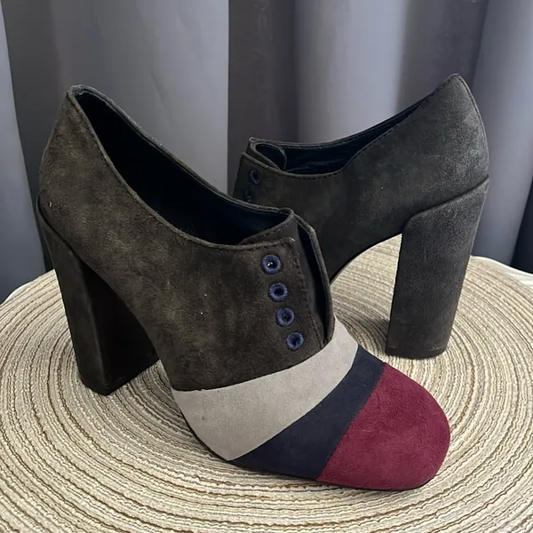 Tory Burch‎ Suede leather colorblock pattern pumps heels sz 6 - Image 2