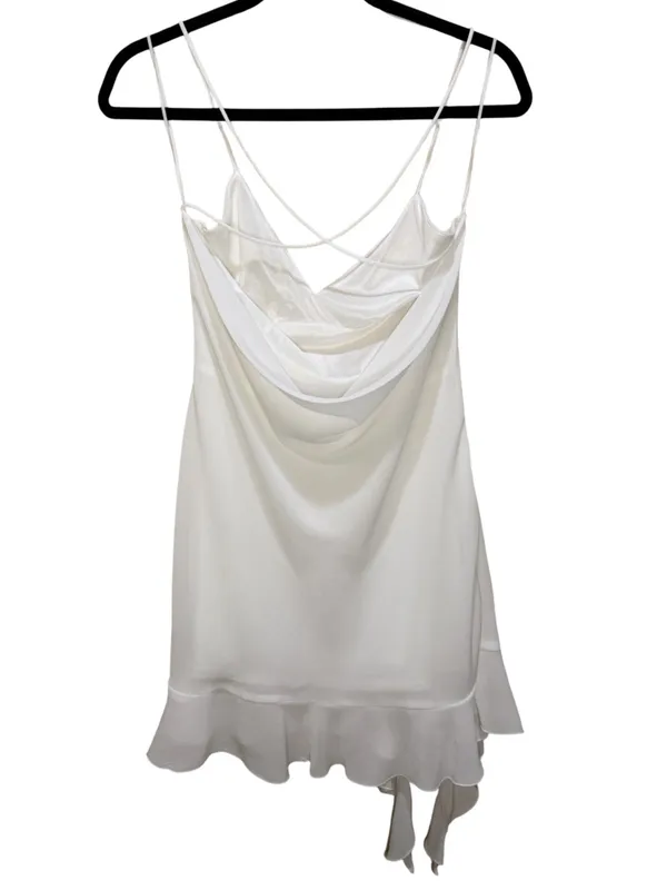 Zara White Satin Drapey Back Ruffle Hem Mini Slip Dress NWT Size S - Image 8
