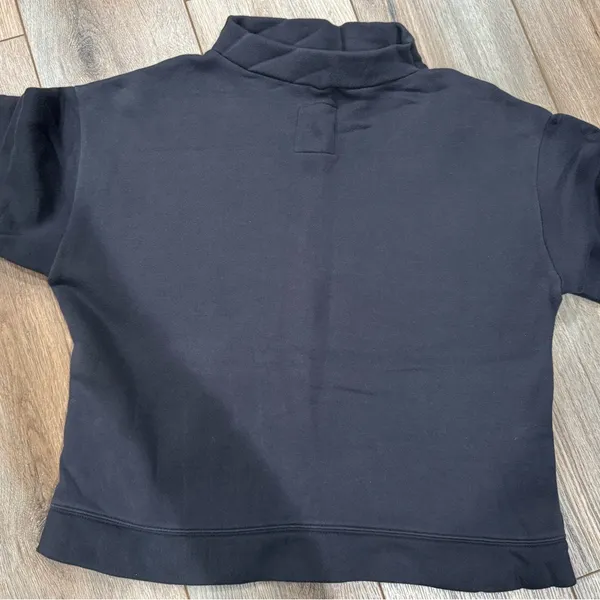 MADEWELL Dark Gray Mockneck Cropped Sweatshirt W/ Button Details - Image 3