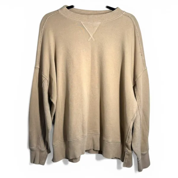 Aerie S tan oversized long-sleeve sweatshirt crewneck Lounge Big Chill pullover - Image 2