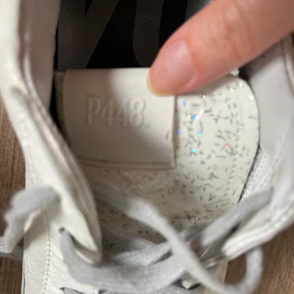 P448 John Pearl Silver Glitter Leather Low Top Sneakers Size 38 / US 7.5 - Image 5