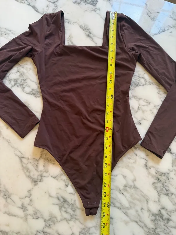 NWOT Quince Second Skin Square Neck Long Sleeve Cocoa Brown Bodysuit Sz XS - Image 9