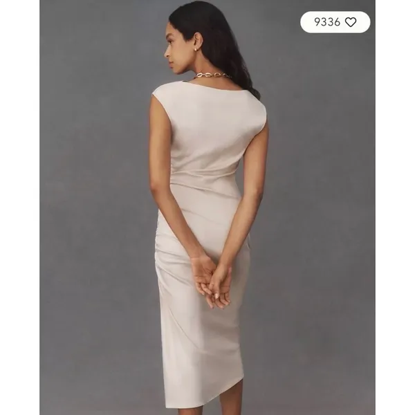 BHLDN Anthropologie Francesca High-Neck Satin Maxi Dress Cream‎ Medium NWT - Image 3