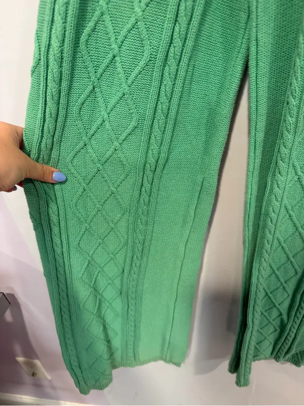 Edikted Green‎ Cable Knit Wide-Leg Sweater Pants - Image 2