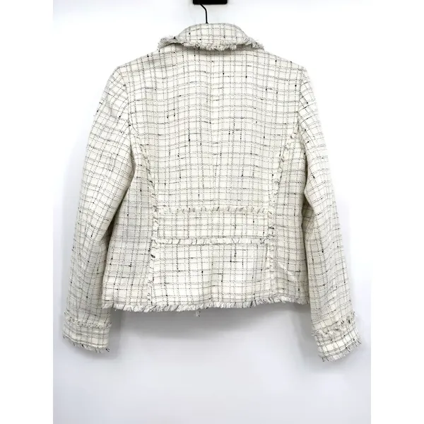 Ann Taylor Tweed Plaid Moto Jacket Sz 6 Cream Black Gold Stylish Office Career - Image 3