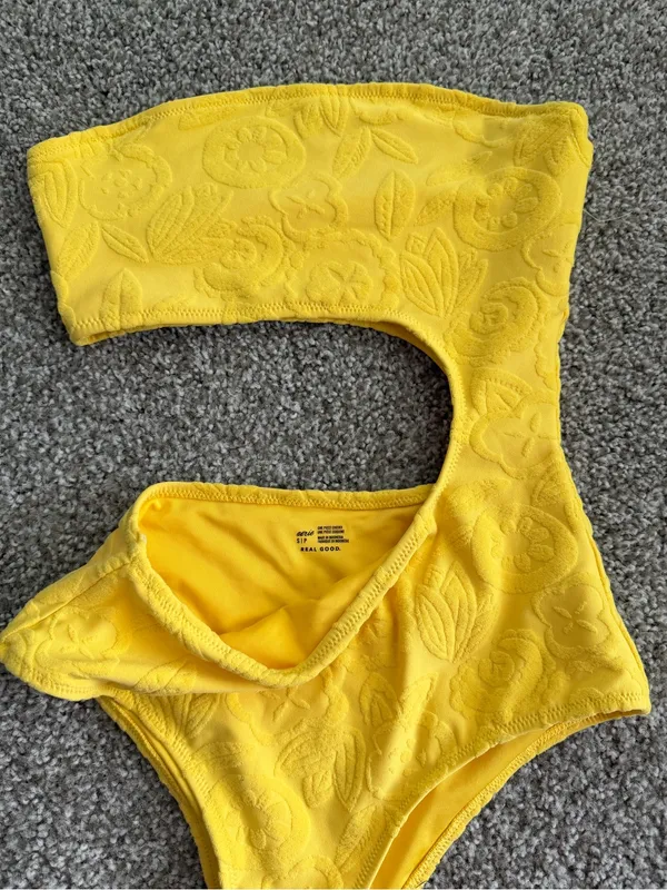 aerie Yellow Cutout One-Piece Swimsuit with Floral Texture - Image 2