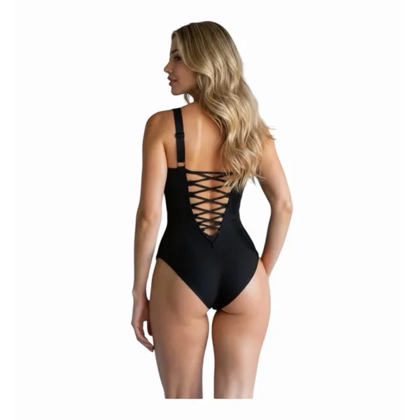 TA3 Lifty One Piece Swimsuit Black Corset Lace Up Sculpting Small NWT - Image 2