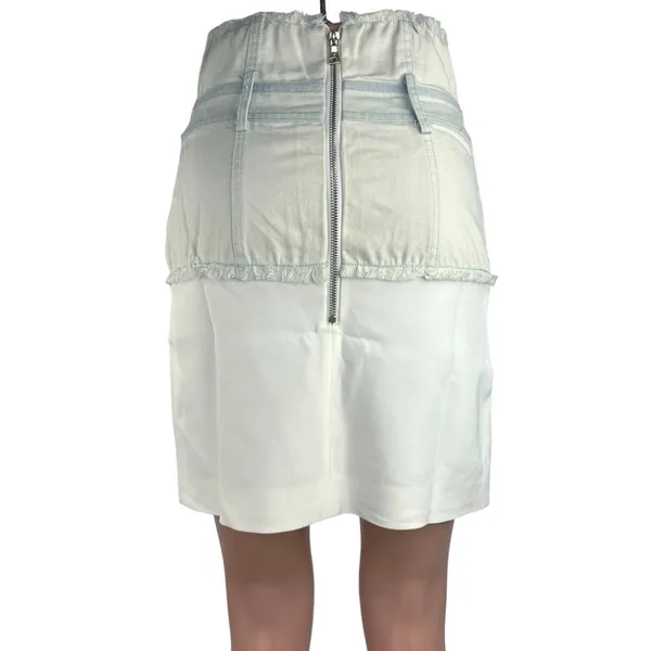 Women's White Denim Layered Fabric High Waisted Pencil Mini Jean Skirt Size S - Image 5