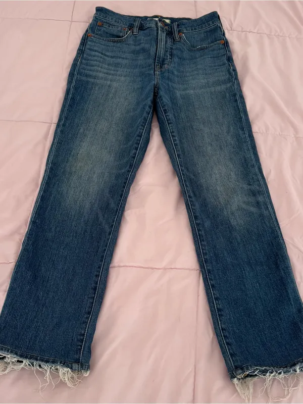 Madewell The Perfect Vintage Crop High-Waist Straight Jeans in Medium Blue, 26 - Image 8