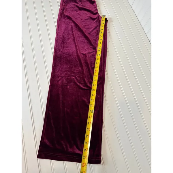Lulus Chic Splendor Wine Red Velvet Pleated High-Rise Wide-Leg Pants Luxe Size M - Image 7