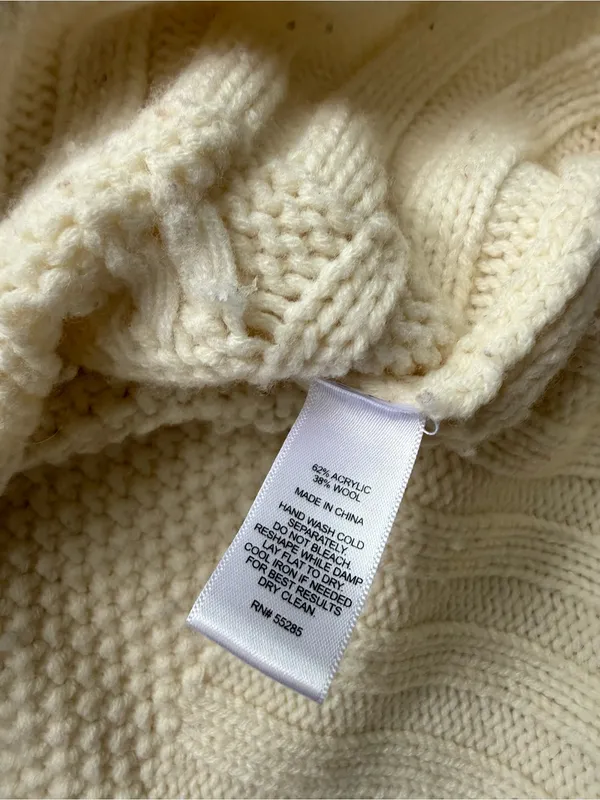 Express Cowl Neck Cable Knit Sweater Size Small - Cream - Image 7