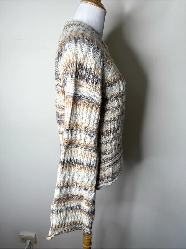 Universal Thread Cream and Brown Chunky Knit Crewneck Sweater - Image 6