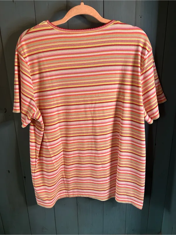 Kohl’s Sonoma for Life Women's Short Sleeve Stripe Tee - Pink & Yellow | Size L - Image 3