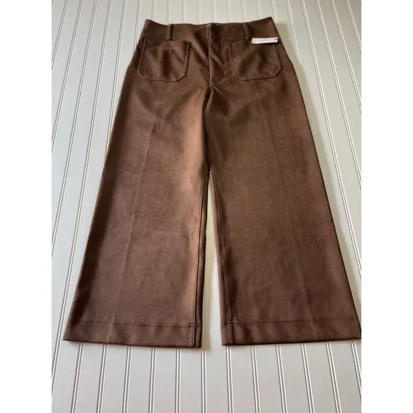 Maeve Anthropologie The Colette Fall Brown Faux Suede Wide Leg Pants 32 NEW - Image 2