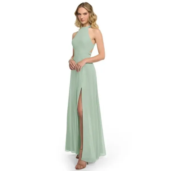 Azazie Clarice A-Line Halter Chiffon Dress in‎ Agave green size 6 bridesmaid - Image 2