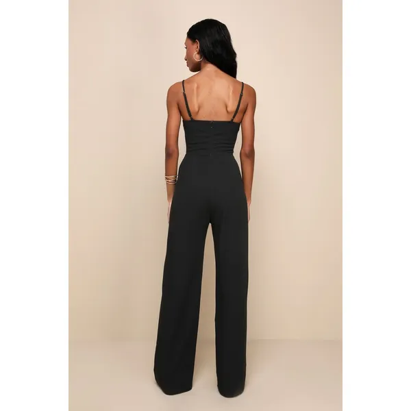 NWT Lulus Sultry Strut Black Mesh Bustier Sleeveless Wide-Leg Jumpsuit Size XS - Image 3