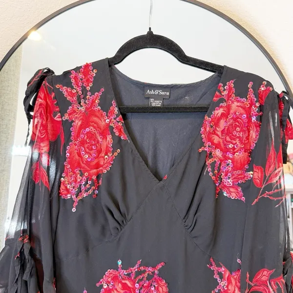 VTG Ash &‎ Sara Babydoll Maxi Dress Medium Y2K Fairy Romantic Sequins Chiffon - Image 5