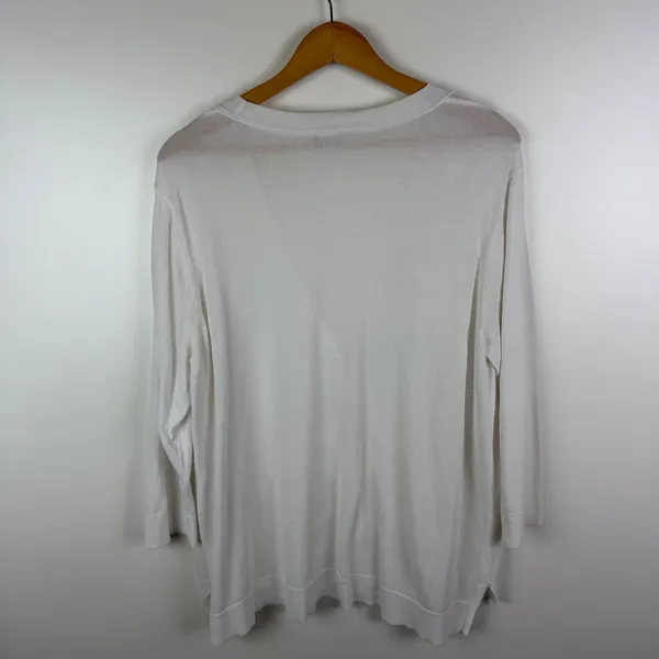 Chicos White Cardigan Sweater Size 3 US XL‎ Button Front Lightweight Minimalist - Image 3