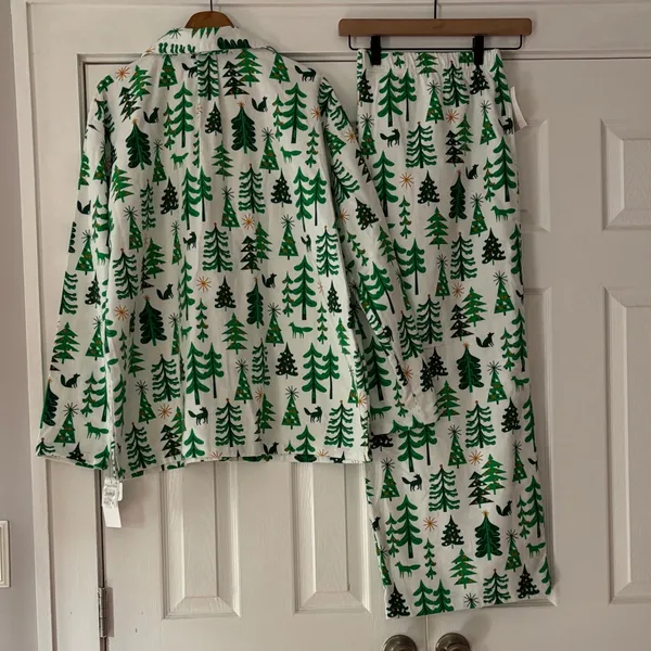 Nordstrom Green Evergreen Tree Patterned Fleece Pajama Set Size 1X NWT‎ - Image 3