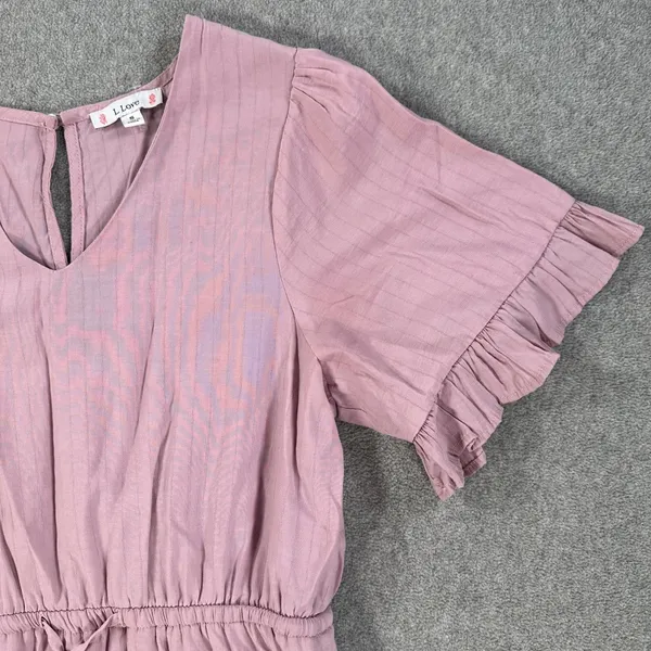 L Love V-Neck Ruffle Tiered Dress Size Small Purple Short Sleeve V-Neck Flare - Image 3