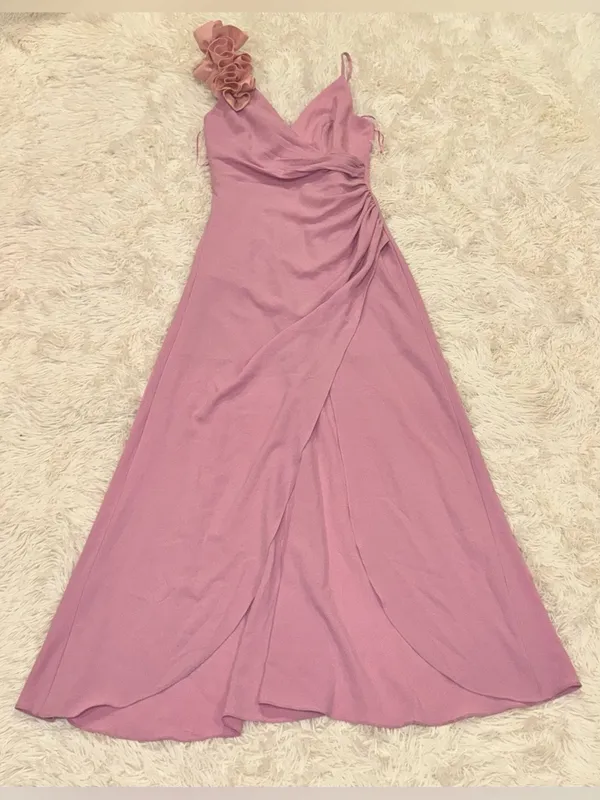 Dress The Population Camelia Ruffle-Shoulder V Neck Crepe Maxi Dress sz L - Image 4