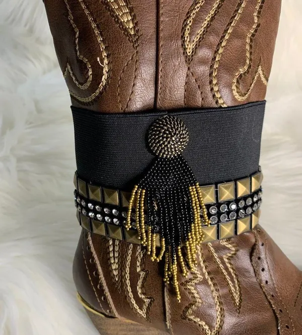 Handmade Womens Black Adjustable Studded Rhinestone Removable Boot Band One Size - Image 3