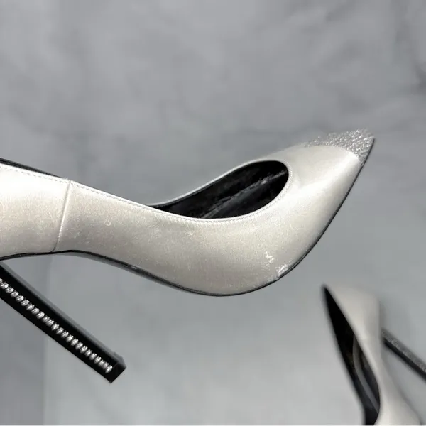 Saint Laurent Tower 110 Strass Embellished Silk Satin Pointed Toe Pump Heel 36.5 - Image 7