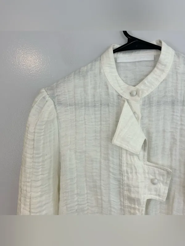 Love Binetti White Button Front Peasant Peplum Boho Blouse Medium FLAW - Image 4