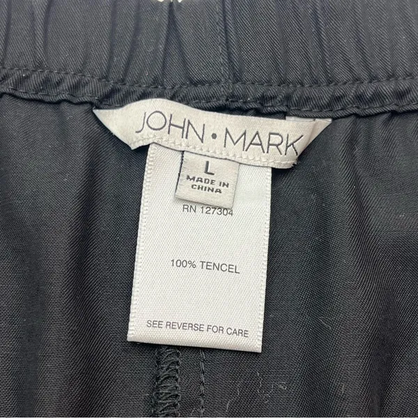 John Mark Black Wide-Leg Cropped Pants Button Accents Womens Large Tencel‎ *FLAW - Image 2
