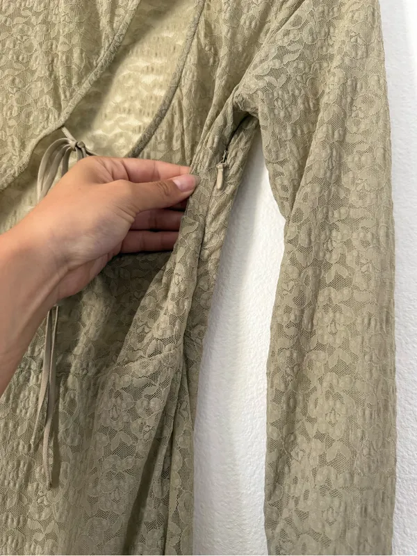 House of CB Giovanna Taupe Tie-Front Cutout Long Sleeve Maxi Dress - Image 8