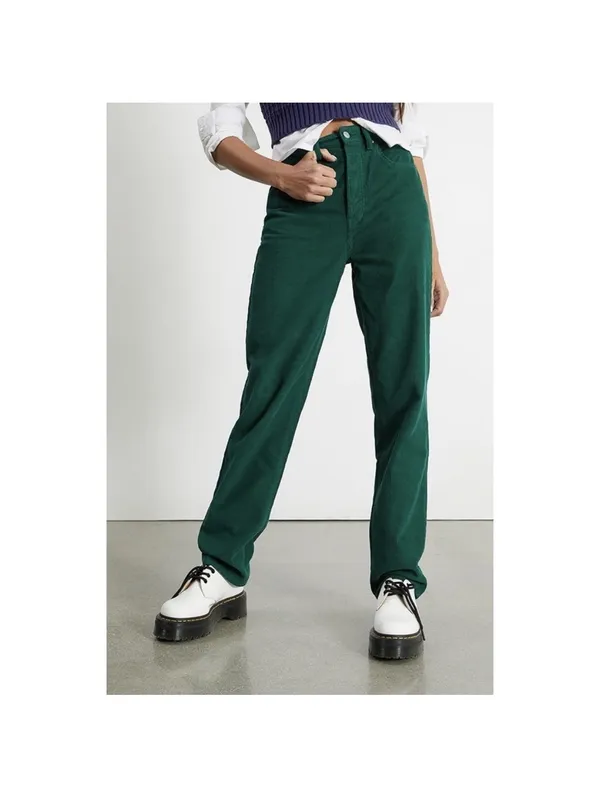 Pacsun Green Corduroy Dad Jeans High Rise Straight Leg Button Fly Size 26 - Image 3