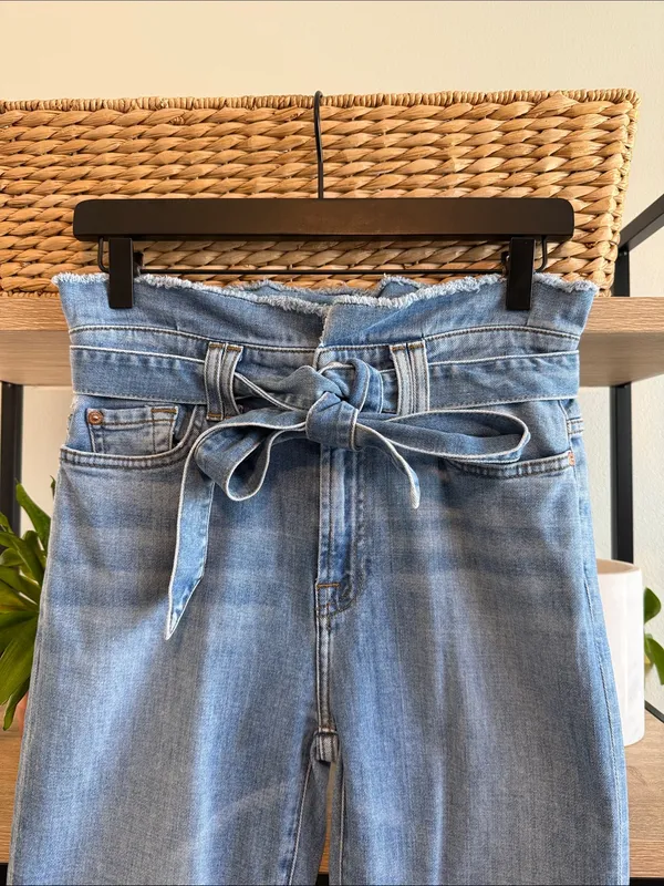 7 For All Mankind High-Rise Ankle Skinny Self Tie Raw Waistband Jeans, 27 - Image 2