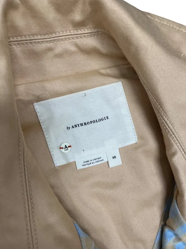 Anthropologie wms beige blue fall winter trench coat/jacket sz XS SKU 10-700 - Image 2