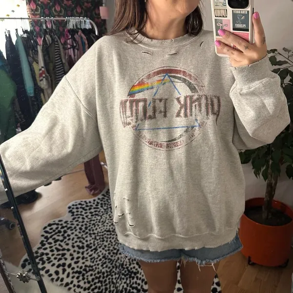Pink Floyd Crew Neck Distressed Pullover Sweatshirt Gray Size 1X - Image 6