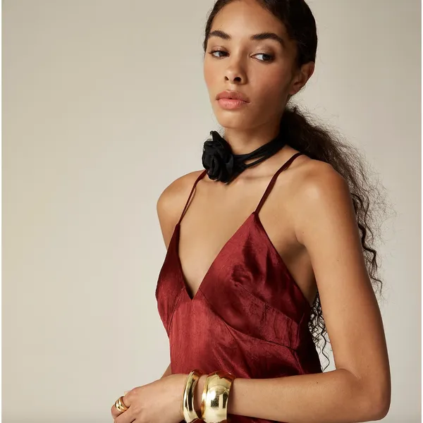 J.Crew Cross Back Dress Textured Satin Slip Burgundy Evening Formal US 14 NWT - Image 3