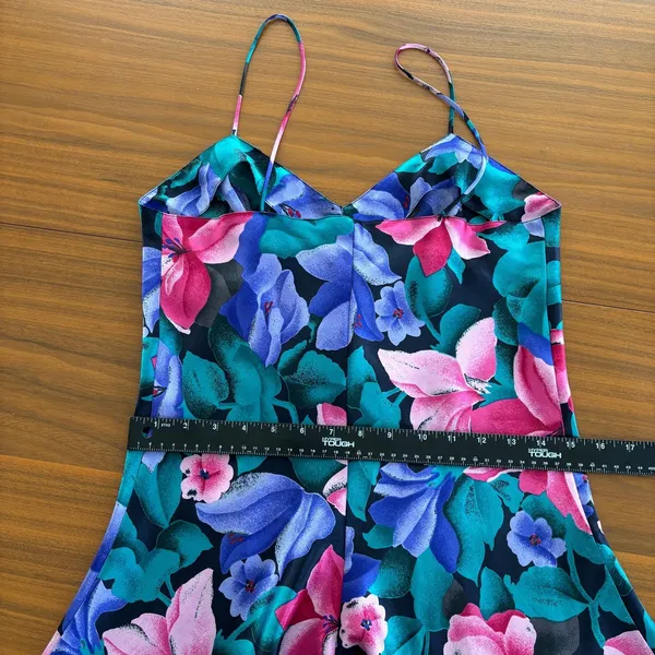 80s Vintage Cacique Lingerie Bold Floral Slip Dress Romper Sleepwear Glam Small - Image 13