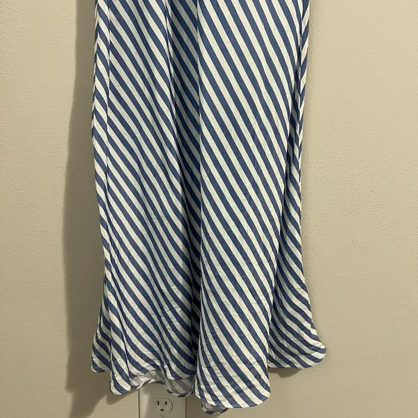 J. Crew Gwyneth Slip Midi Dress Women's 2 Cupro Blend Blue White Striped V-Neck - Image 5