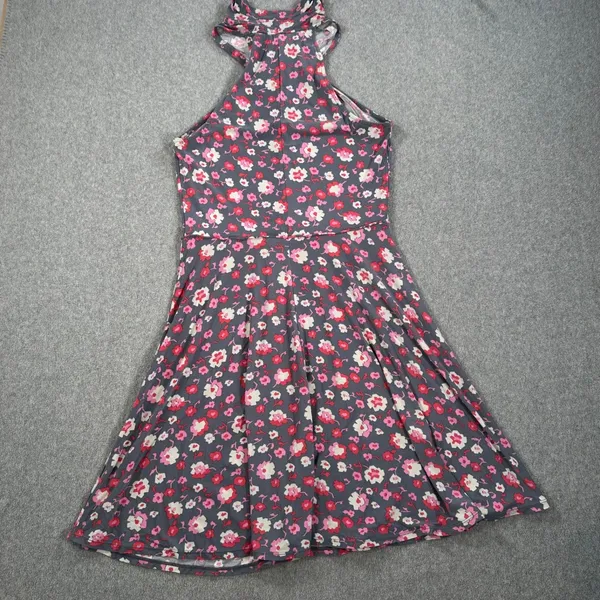 Free People Floral Halter Dress Women's Medium Sleeveless Swing Gray Pink Red - Image 8