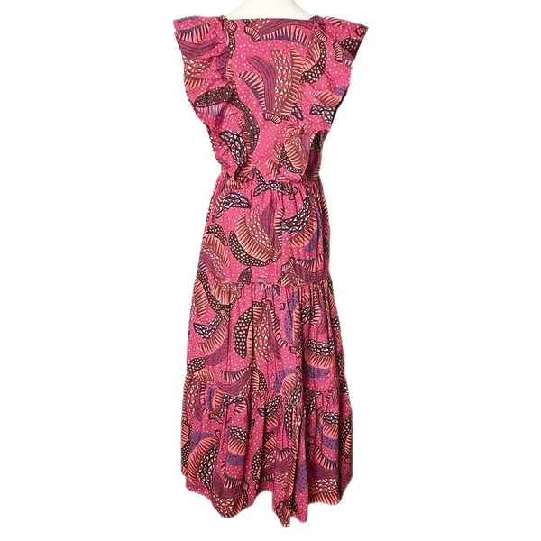 Farm Rio Wild Bananas Print Square Neck Ruffled Tiered Midi Dress Size Medium - Image 4