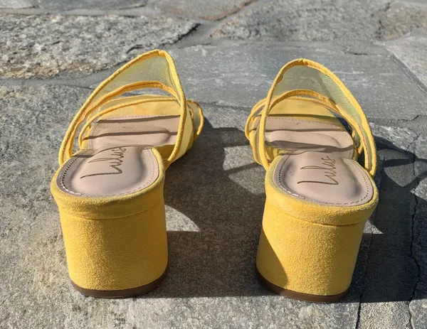 Lulus Saar Yellow Suede Block Heel Slides - Image 10