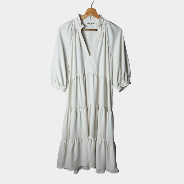 Amanda Uprichard Saffron Ivory Tiered Midi‎ Dress Ruffle Neck Small Coastal - Image 2