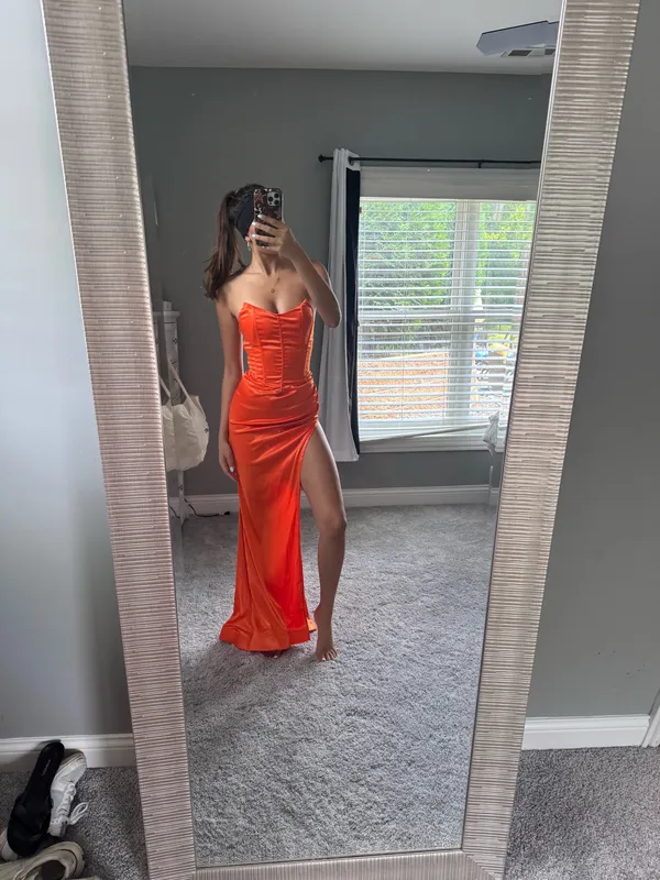 Net princess Polly orange satin prom dress - Image 6